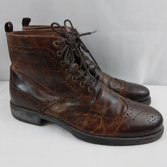 Aston Grey Staten Ankle Boots Brown Leather Wingtip Brogue 500111 Men's Size 10 - Picture 1 of 15